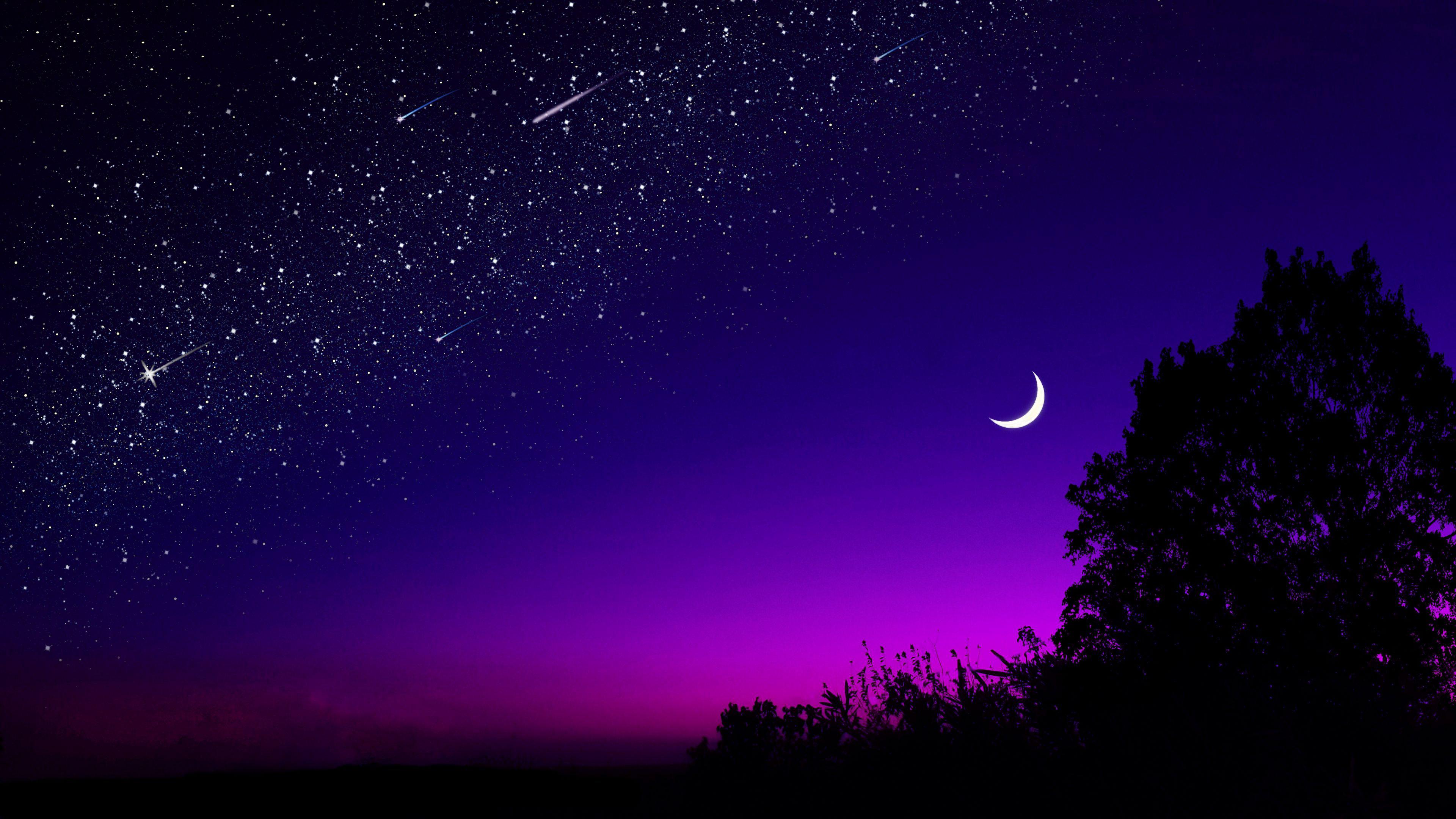 Beautiful Night Sky With Stars And Moon Wallpaper 3840x2160