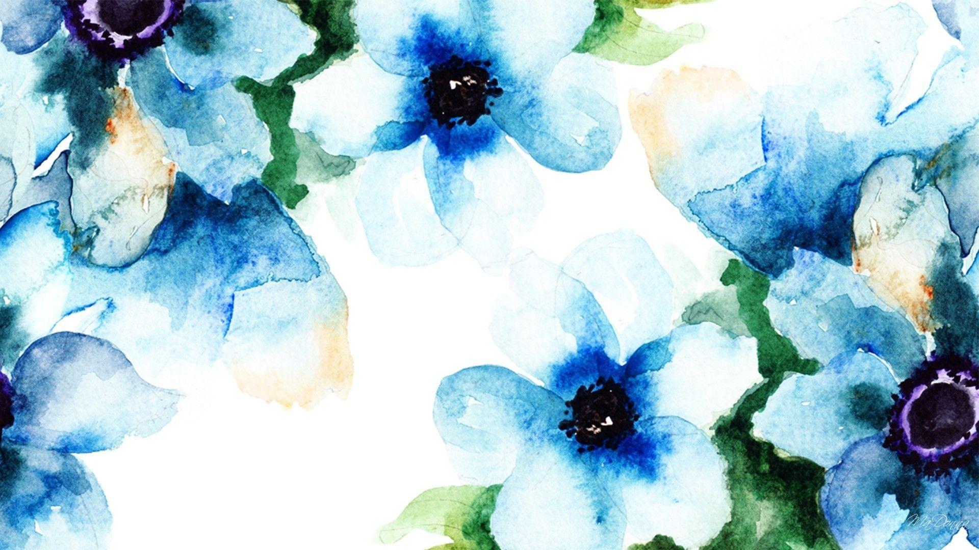Blue Floral Watercolor Wallpaper 1920x1080