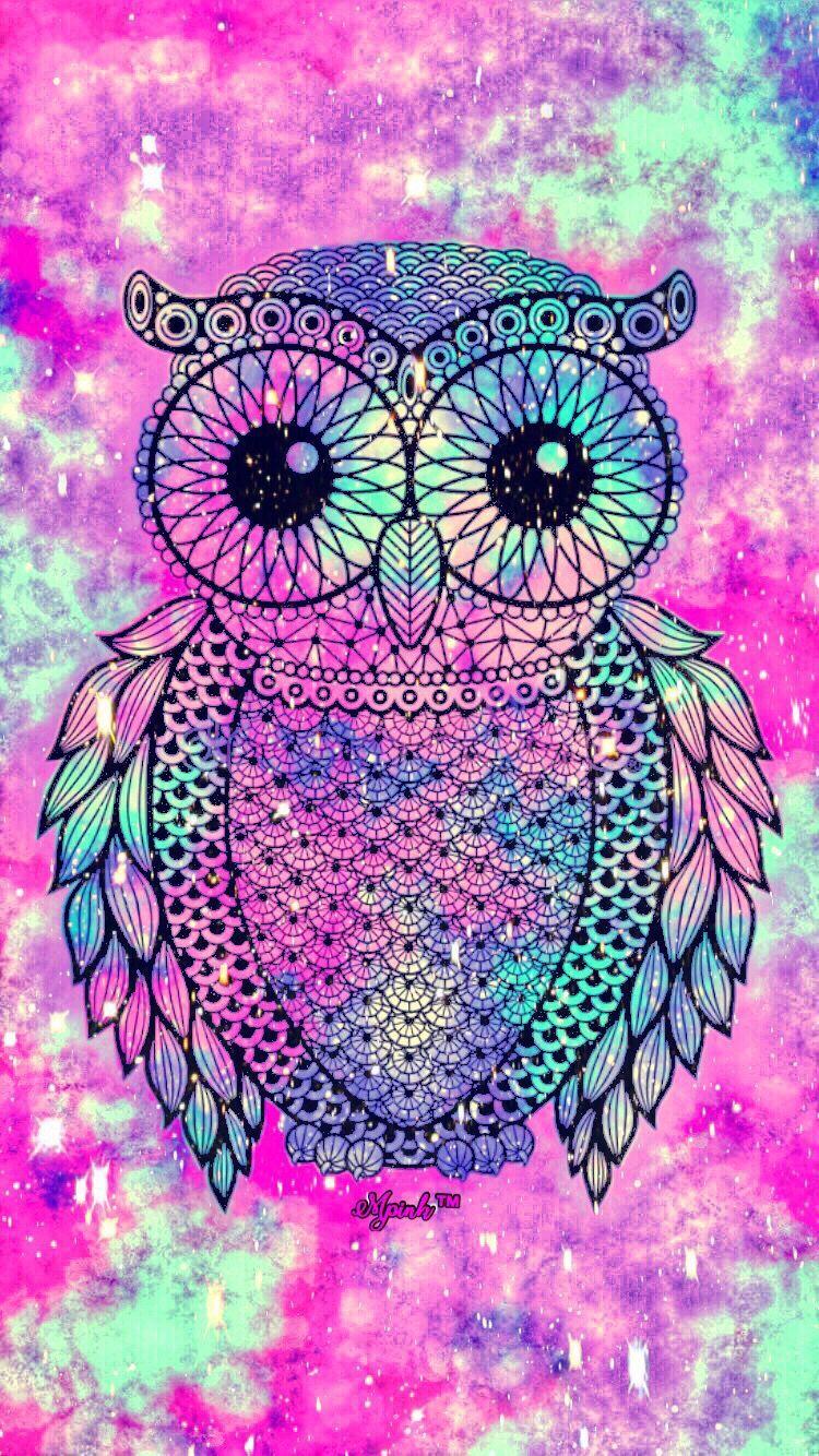 Cute Sparkly Owl Pink Teal Wallpapers 750x1334