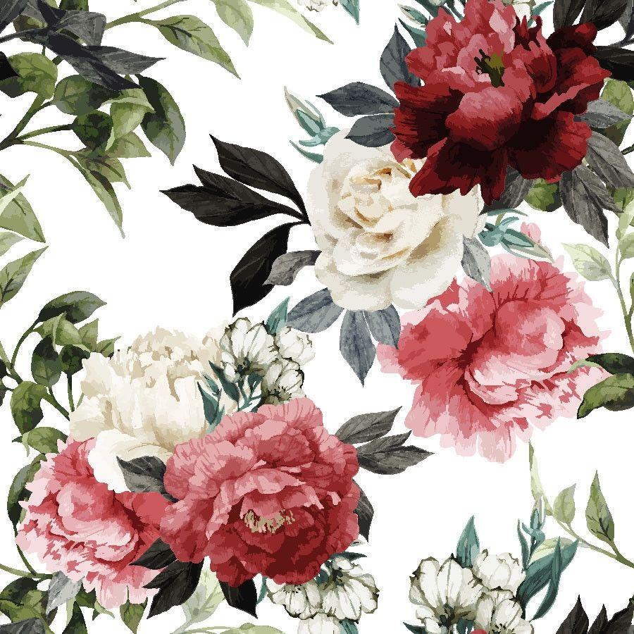 Red Black And White Floral Wallpaper 900x900