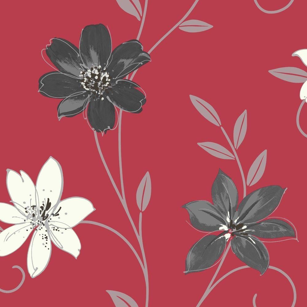 Red Black White Floral Wallpaper 1000x1000